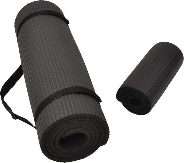 All Purpose 1/2-Inch Extra Thick High Density Anti-Tear Exercise Yoga Mat and Knee Pad with Carrying Strap, Multiple Colors