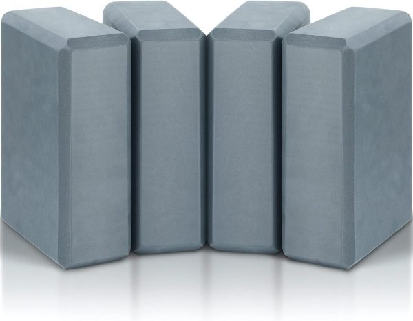 4 Pcs Yoga Blocks Soft  Foam Supportive Yoga Brick Non Slip Exercise Block Equipment for Pilates Exercise Workout Meditation Supplies, Grey, 9 x 6 x 3 Inches