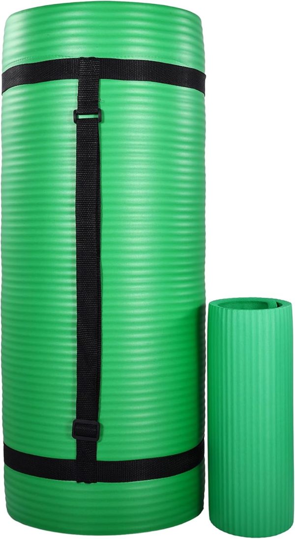 71x24 Inches Yoga Mat with Knee Pad and Optional Blocks – Extra 1-Inch Thick Non-Slip Foam with Anti-Tear Surface and Carrying Strap for Home, Studio, or Gym Workouts
