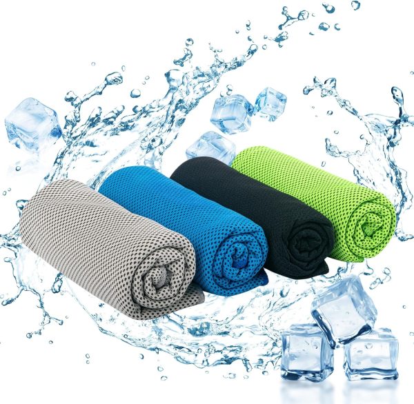 4 Pack Cooling Towels (40"x12"): Breathable Cooling Towel for Neck and Face - Microfiber Soft Chilly Towel for Yoga Gym Sport Running Workout Camping Climb