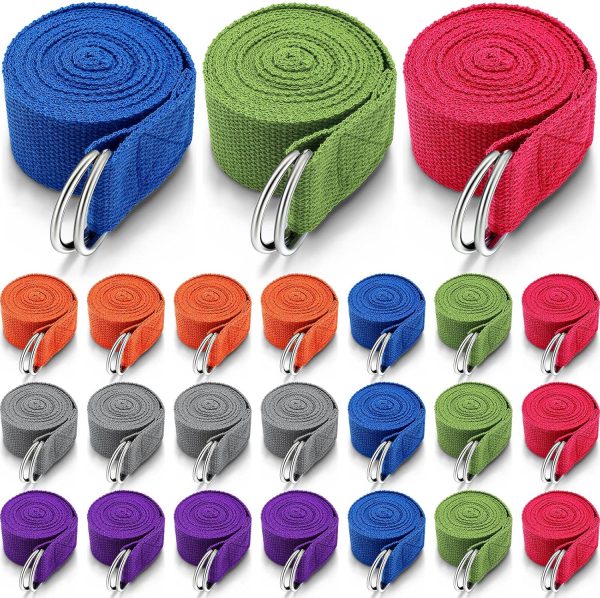 24 Pieces Yoga Strap Stretching Pilates Exercise Adjustable Straps 6 ft Non Elastic Yoga Belt with Adjustable D Ring Buckle for Pilates Gym Workouts Fitness